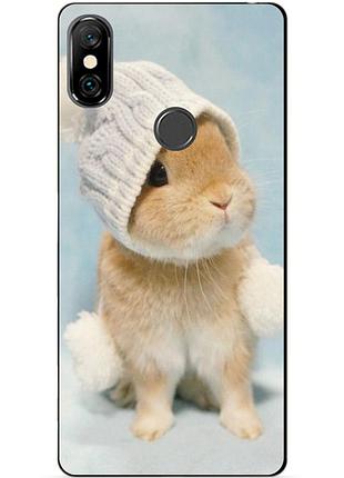 Силіконовий бампер чохол для xiaomi redmi note 6 pro з малюнком зайчик в шапка