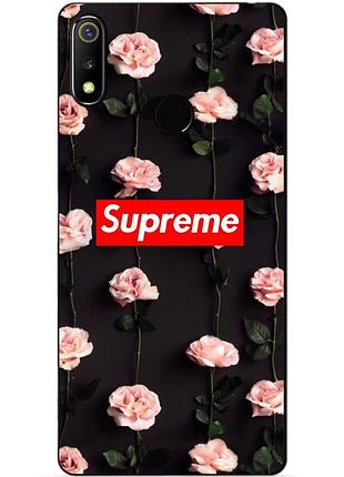 Силиконовый чехол бампер для realme 3 с рисунком supreme на розах