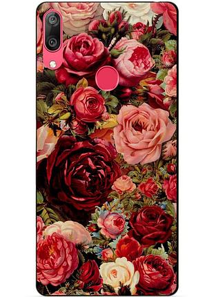 Силиконовый бампер для huawei y7 2019 с рисунком розы