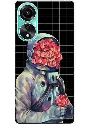 Силіконовий чохол бампер для oppo a78 з малюнком скафандр квіти