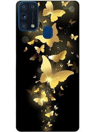 Силиконовый бампер чехол для samsung m31 galaxy m315f с рисунком золотые бабочки
