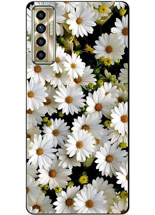 Силиконовый бампер чехол для tecno camon 17p с рисунком ромашки