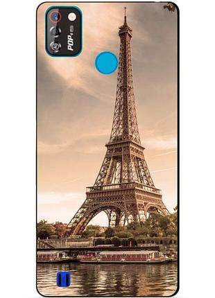 Силиконовый бампер чехол для tecno pop 4 pro с рисунком эйфелева башня