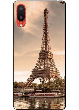 Силиконовый бампер чехол для samsung a02 galaxy a022 с рисунком эйфелева башня