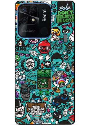 Силиконовый бампер чехол для xiaomi redmi 10c с рисунком стикеры