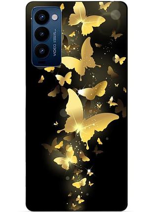 Силиконовий бампер чехол для tecno camon 18p з картинкою золоті метелики