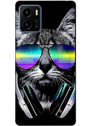 Силиконовый бампер чехол для vivo y15s с рисунком кот в очках