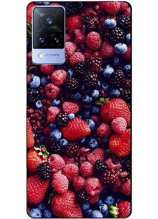Силиконовый бампер чехол для vivo v21 с рисунком ягоды