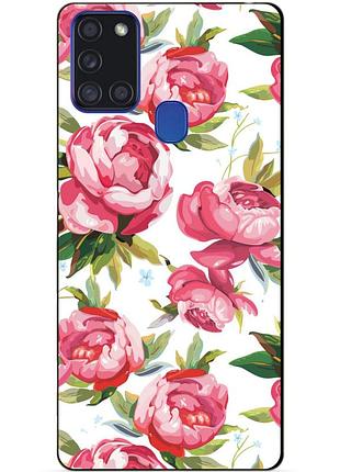 Силиконовый бампер чехол для samsung a21s с рисунком пионы