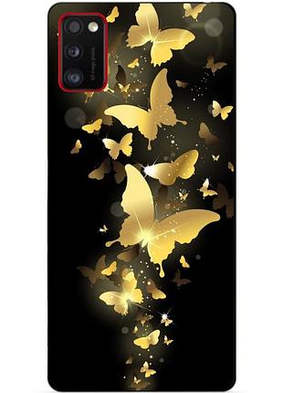 Силиконовый бампер чехол для samsung a41 galaxy a415f с рисунком золотые бабочки