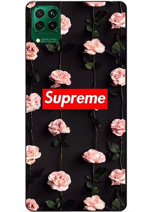 Силиконовый чехол бампер для huawei p40 lite с рисунком supreme на розах