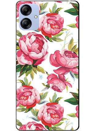 Силиконовый бампер чехол для samsung a04e с рисунком пионы