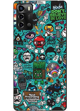 Силиконовый бампер чехол для zte blade a72 с рисунком стикеры