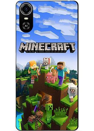 Силиконовый бампер чехол для zte blade a31 plus с рисунком minecraft