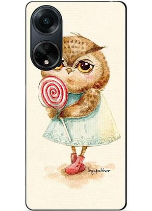 Силиконовый бампер чехол для oppo a98 с рисунком совушка