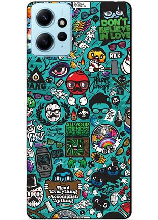 Силиконовый бампер чехол для xiaomi redmi note 12 с рисунком стикеры