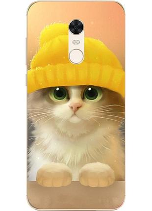 Бампер силіконовий для xiaomi redmi 5 plus з малюнком кіт у шапці