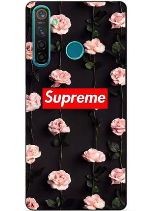 Силиконовый чехол бампер для realme 5 pro с рисунком supreme на розах