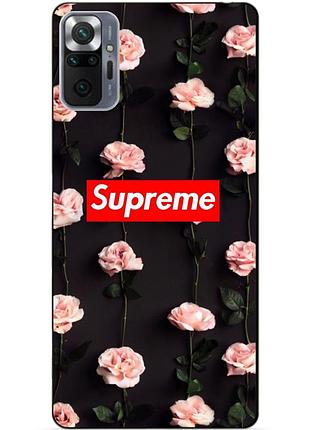 Силиконовый бампер чехол для xiaomi redmi note 10 pro с рисунком supreme