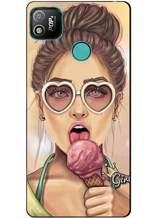 Силиконовый бампер чехол для tecno pop 4 с рисунком мороженное