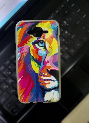 Чехол силиконовый бампер для samsung j7 galaxy j700 с рисунком акварельный лев