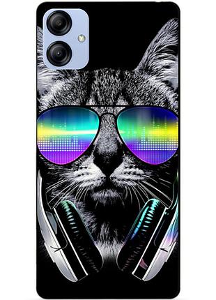 Силиконовый бампер чехол для samsung a04e с рисунком кот в очках