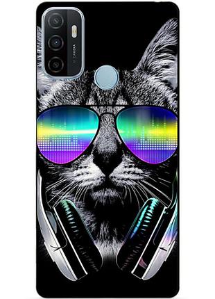 Силіконовий бампер чохол для oppo a53 з малюнком кіт в окулярах