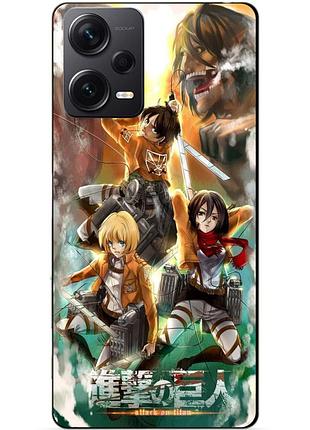 Силиконовый бампер чехол для xiaomi redmi note 12 pro plus с рисунком атака на титанов