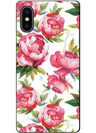 Силиконовый чехол бампер для iphone x 10 с рисунком пионы цветы