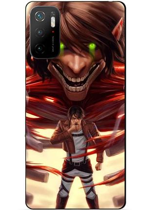 Силиконовый бампер чехол для xiaomi poco m3 pro с рисунком attack on titan