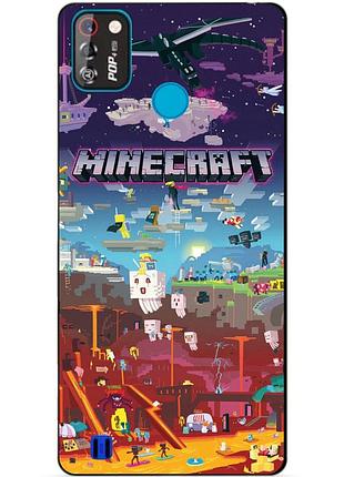 Силиконовый бампер чехол для tecno pop 4 pro с игрой minecraft
