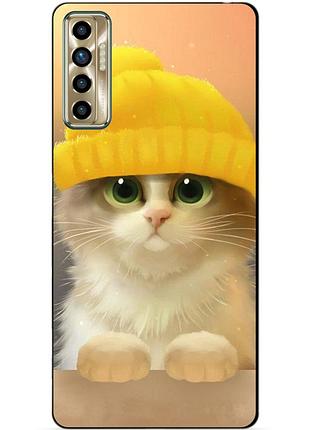 Силиконовый бампер чехол для tecno camon 17p с рисунком котик в шапке