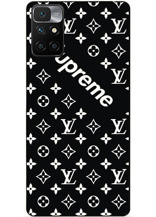 Силиконовый бампер чехол для xiaomi redmi 10 с рисунком supreme