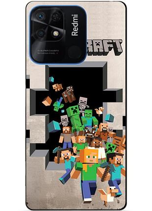 Силиконовый бампер чехол для xiaomi redmi 10c с рисунком майнкрафт