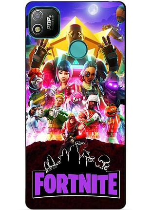 Силиконовый бампер чехол для tecno pop 4 с рисунком fortnite