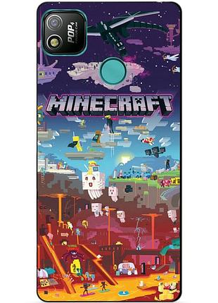 Силиконовый бампер чехол для tecno pop 4 с игрой minecraft