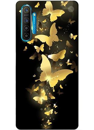 Силиконовый чехол бампер для realme xt с рисунком золотые бабочки