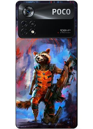 Силиконовый бампер чехол для xiaomi poco x4 pro 5g с рисунком реактивный енот стражи галактики