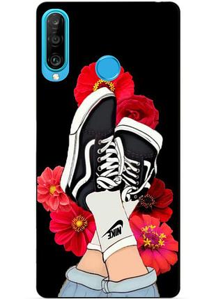Силиконовый бампер чехол для huawei p30 lite с рисунком кеды