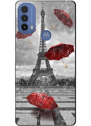 Силиконовый чехол бампер для motorola moto e20 с рисунком дождь в париже франция эйфелева башня