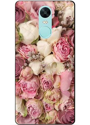 Силіконовий чохол бампер для xiaomi redmi note 4x з малюнком рожеві півонії
