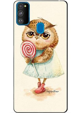 Силиконовый бампер чехол для samsung m21 galaxy m215f с рисунком сова с леденцом