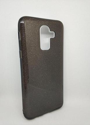 Чехол с блестками для samsung j8 galaxy j810 силикон черный