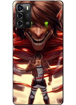 Силиконовый бампер чехол для zte blade a72 с рисунком attack on titan