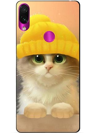 Силиконовый чехол для xiaomi redmi note 7 с рисунком котик в шапке