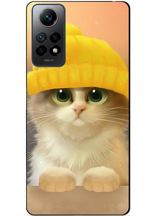 Силиконовый бампер чехол для xiaomi redmi note 12 pro с рисунком котик в шапке