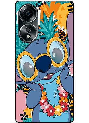 Силиконовый бампер чехол для oppo a58 с рисунком стич stitch