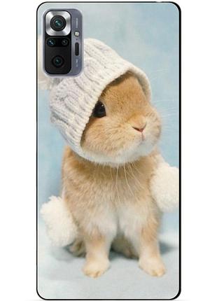 Силиконовый бампер чехол для xiaomi redmi note 10 pro с рисунком зайка в шапке