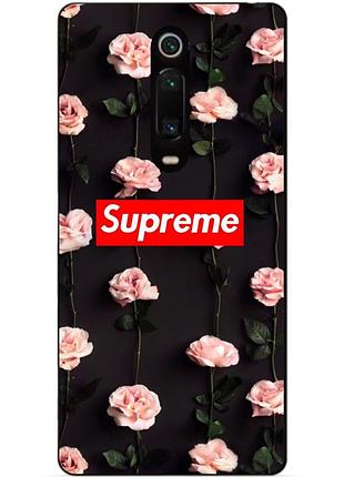 Чехол силиконовый для xiaomi mi 9t/k20/mi 9t pro/k20 pro с рисунком supreme на розах