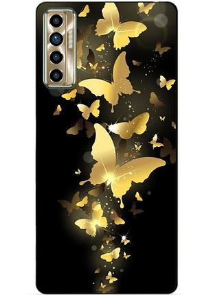 Силіконовий бампер чохол для tecno camon 17p з малюнком золотий метелики